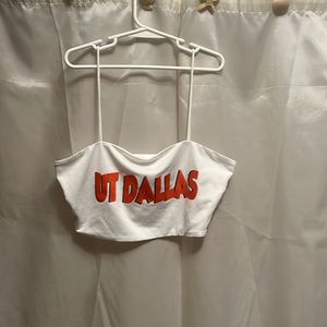UT Dallas white spaghetti strap tank top
